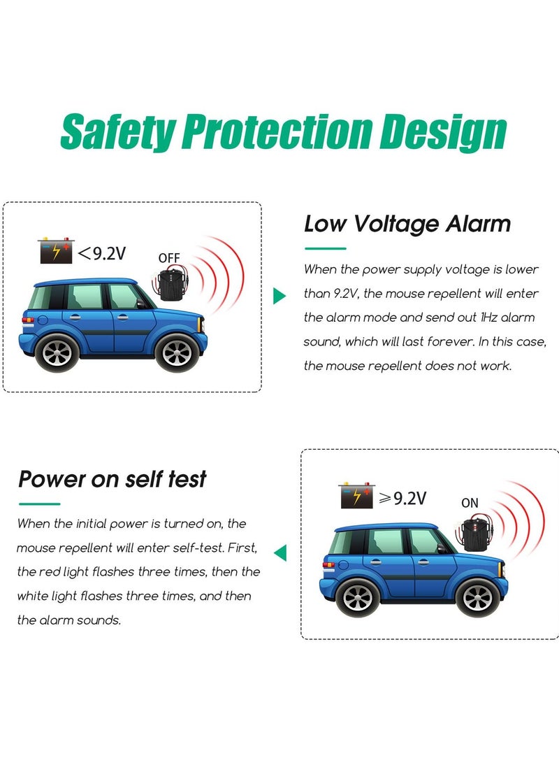 Rodent Repellent for Car Engines Ultrasonic Pest Repeller with Evictor Strobe Light to Keep Mouse Squirrel Rat Out, Under Hood Rodent Repeller for Cars Trucks RV Engine Bay Attic, (2 Pack)