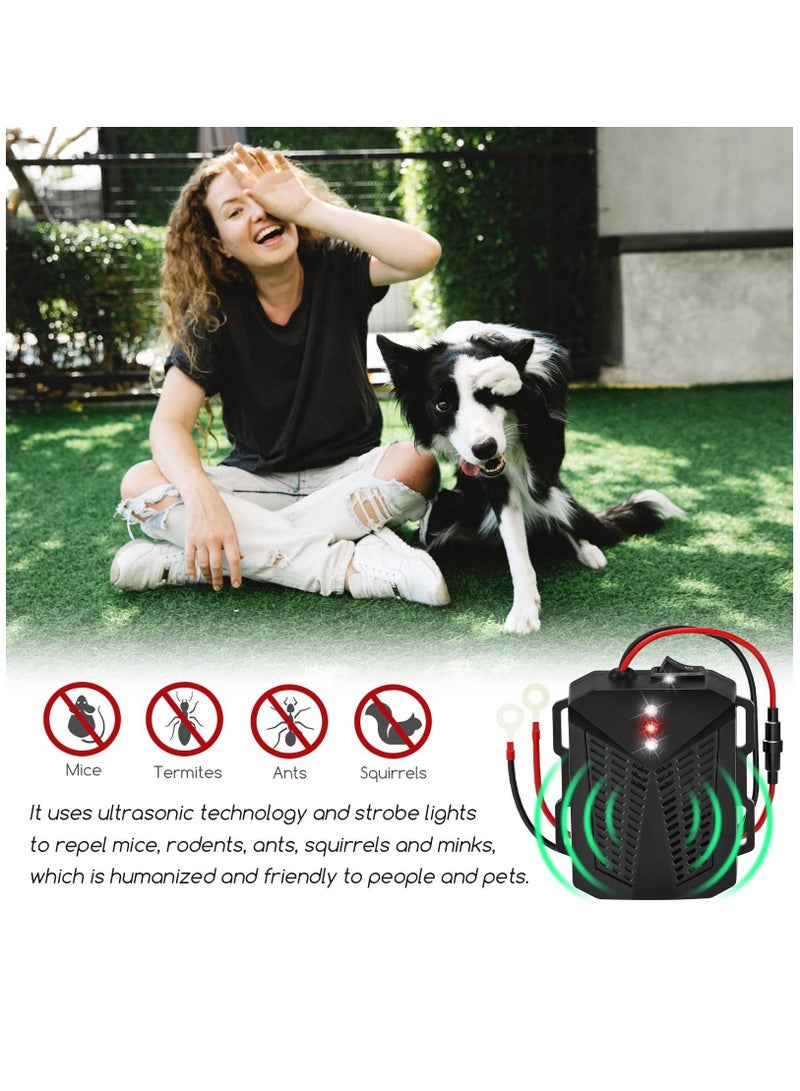 Rodent Repellent for Car Engines Ultrasonic Pest Repeller with Evictor Strobe Light to Keep Mouse Squirrel Rat Out, Under Hood Rodent Repeller for Cars Trucks RV Engine Bay Attic, (2 Pack)