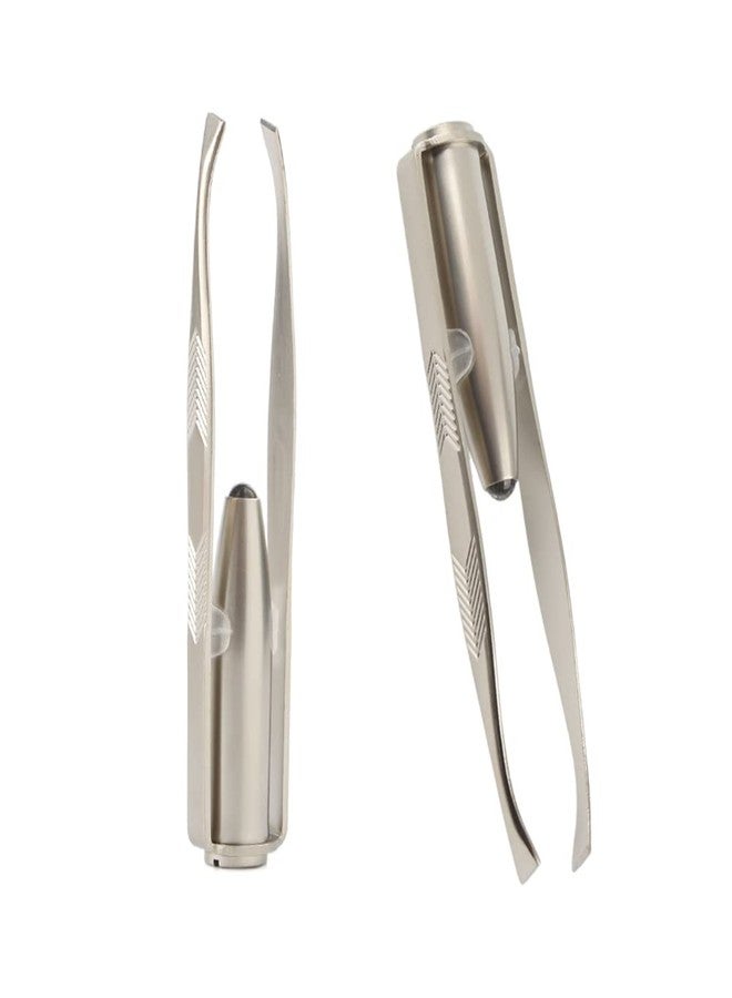 Comimark 2 PCS Eyebrow Tweezers Stainless Steel With LED Light Anti-static Eyelash Eyebrow Clamps Hair Removal Tweezers Profession Makeup Tools - Image 1