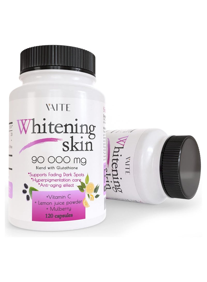 VAITE VAITE Glutathione Whitening Pills – Dark Spots & Acne Scar Remover – 5000 – Made in USA – Vegan Skin Bleaching Pills with Anti-Aging & Antioxidant Effect – 120 Capsules - Image 1