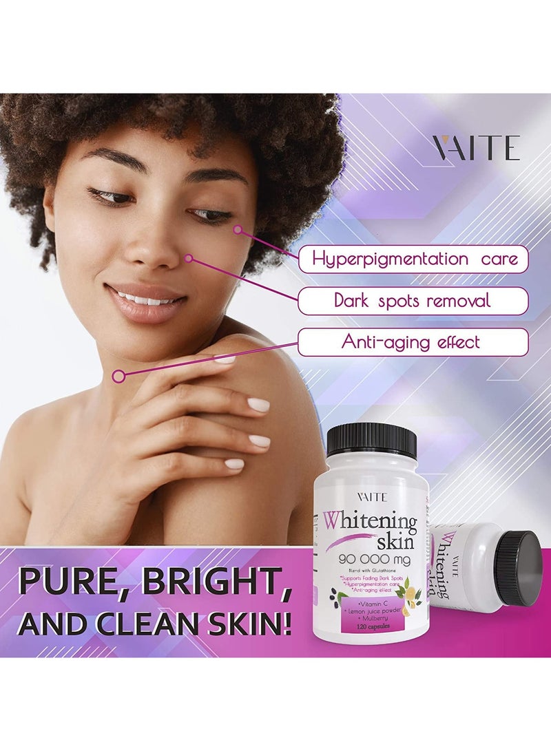 VAITE VAITE Glutathione Whitening Pills – Dark Spots & Acne Scar Remover – 5000 – Made in USA – Vegan Skin Bleaching Pills with Anti-Aging & Antioxidant Effect – 120 Capsules - Image 2