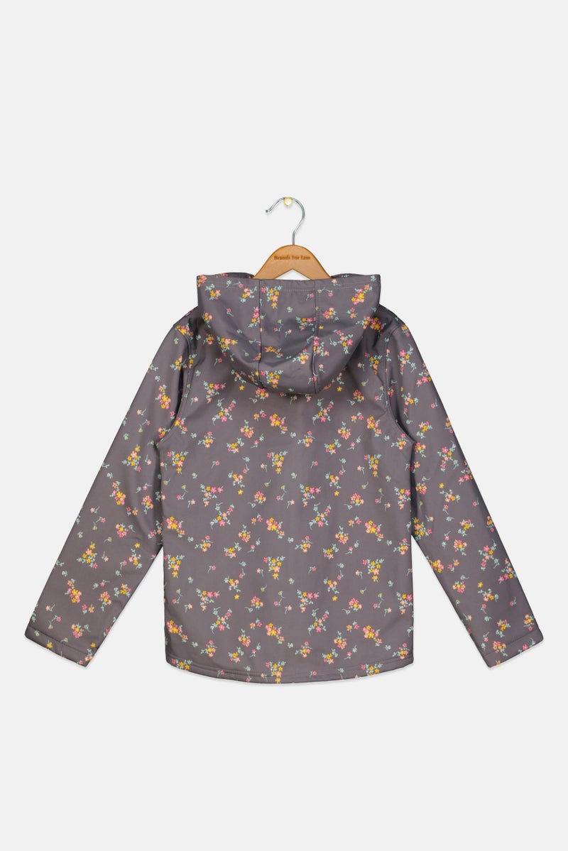 Body Glove Kids Girls Floral Print Softshell Jacket, Grey - Image 2