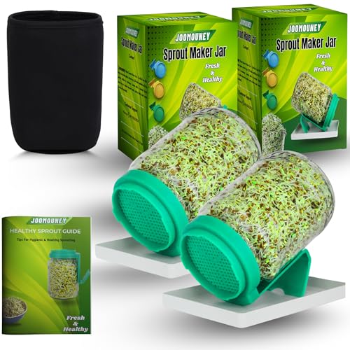 JOOMOUNEY Sprouts Making Glass Jar PACK OF TWO | With Seeds, Sprouter with Mesh Lid | Durable Reusable Sprout Maker Jar for Beans Grains & Seeds | Easy Drainage Hygienic BPA-Free (GREEN) - Image 1
