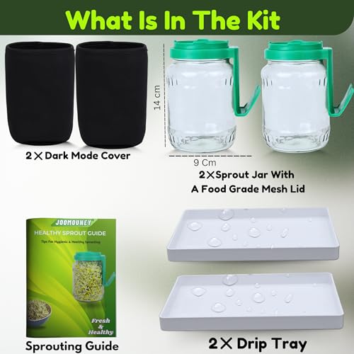 JOOMOUNEY Sprouts Making Glass Jar PACK OF TWO | With Seeds, Sprouter with Mesh Lid | Durable Reusable Sprout Maker Jar for Beans Grains & Seeds | Easy Drainage Hygienic BPA-Free (GREEN) - Image 2