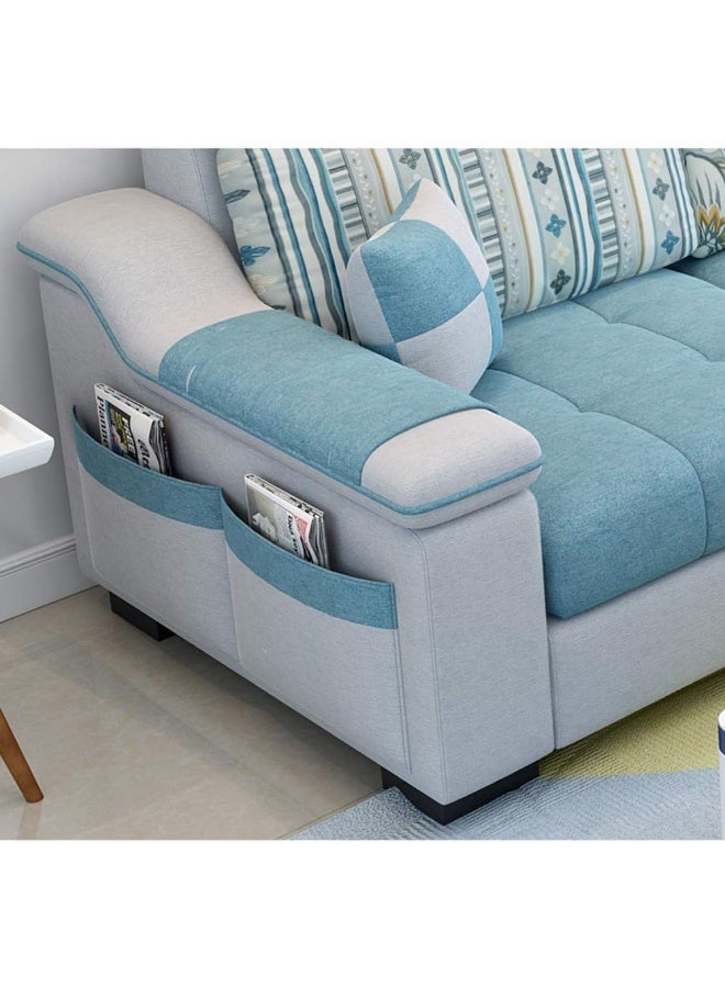 Poppins HOME L Shape sofa 3 Seat Linen Living Room Sofa Set Home Furniture Modern Design Frame Soft Sponge Shape Home Furniture(Foot ped + 2 cloth stool) (Multi Yellow) - Image 5