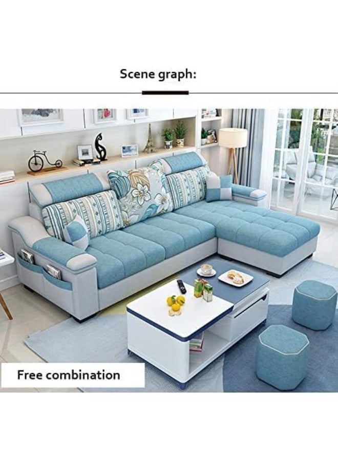 Poppins HOME L Shape sofa 3 Seat Linen Living Room Sofa Set Home Furniture Modern Design Frame Soft Sponge Shape Home Furniture(Foot ped + 2 cloth stool) (Multi Yellow) - Image 2