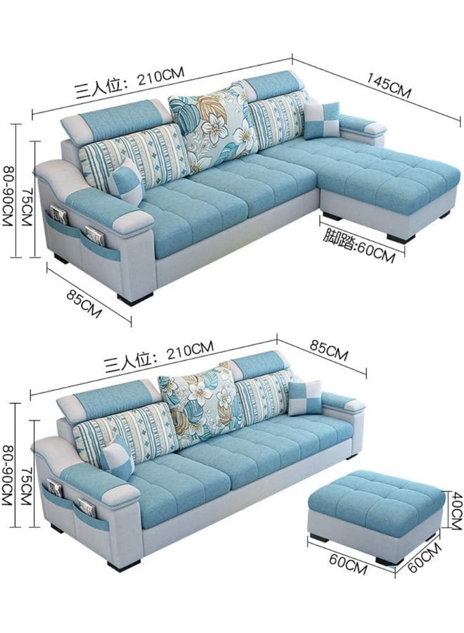 Poppins HOME L Shape sofa 3 Seat Linen Living Room Sofa Set Home Furniture Modern Design Frame Soft Sponge Shape Home Furniture(Foot ped + 2 cloth stool) (Multi Yellow) - Image 3