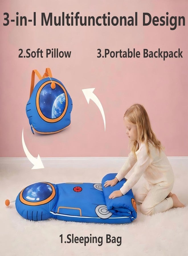 LUFEEMGA Toddler Sleeping Bag, Kids Nap Mat with Pillow, 3 in 1 Foldable Sleeping Mat with Backpack Strap, Astronaut Sleep Pod for Preschool Daycare Camping Travel, Blue for Girls Boys - Image 3