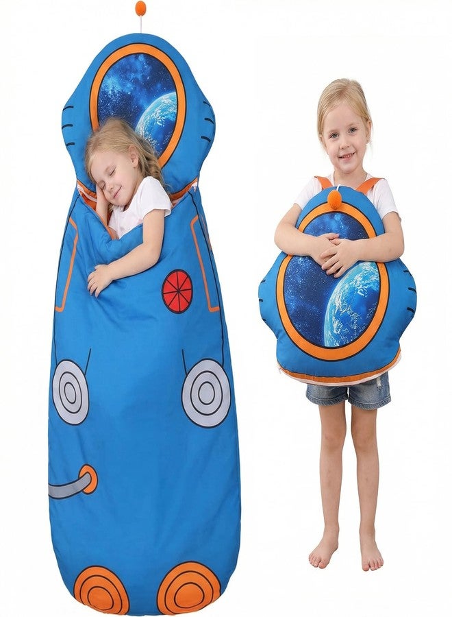 LUFEEMGA Toddler Sleeping Bag, Kids Nap Mat with Pillow, 3 in 1 Foldable Sleeping Mat with Backpack Strap, Astronaut Sleep Pod for Preschool Daycare Camping Travel, Blue for Girls Boys - Image 1