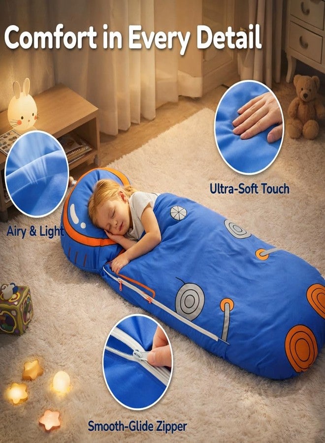 LUFEEMGA Toddler Sleeping Bag, Kids Nap Mat with Pillow, 3 in 1 Foldable Sleeping Mat with Backpack Strap, Astronaut Sleep Pod for Preschool Daycare Camping Travel, Blue for Girls Boys - Image 4