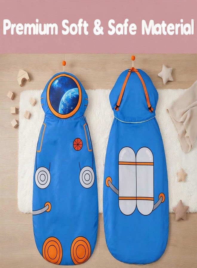 LUFEEMGA Toddler Sleeping Bag, Kids Nap Mat with Pillow, 3 in 1 Foldable Sleeping Mat with Backpack Strap, Astronaut Sleep Pod for Preschool Daycare Camping Travel, Blue for Girls Boys - Image 5
