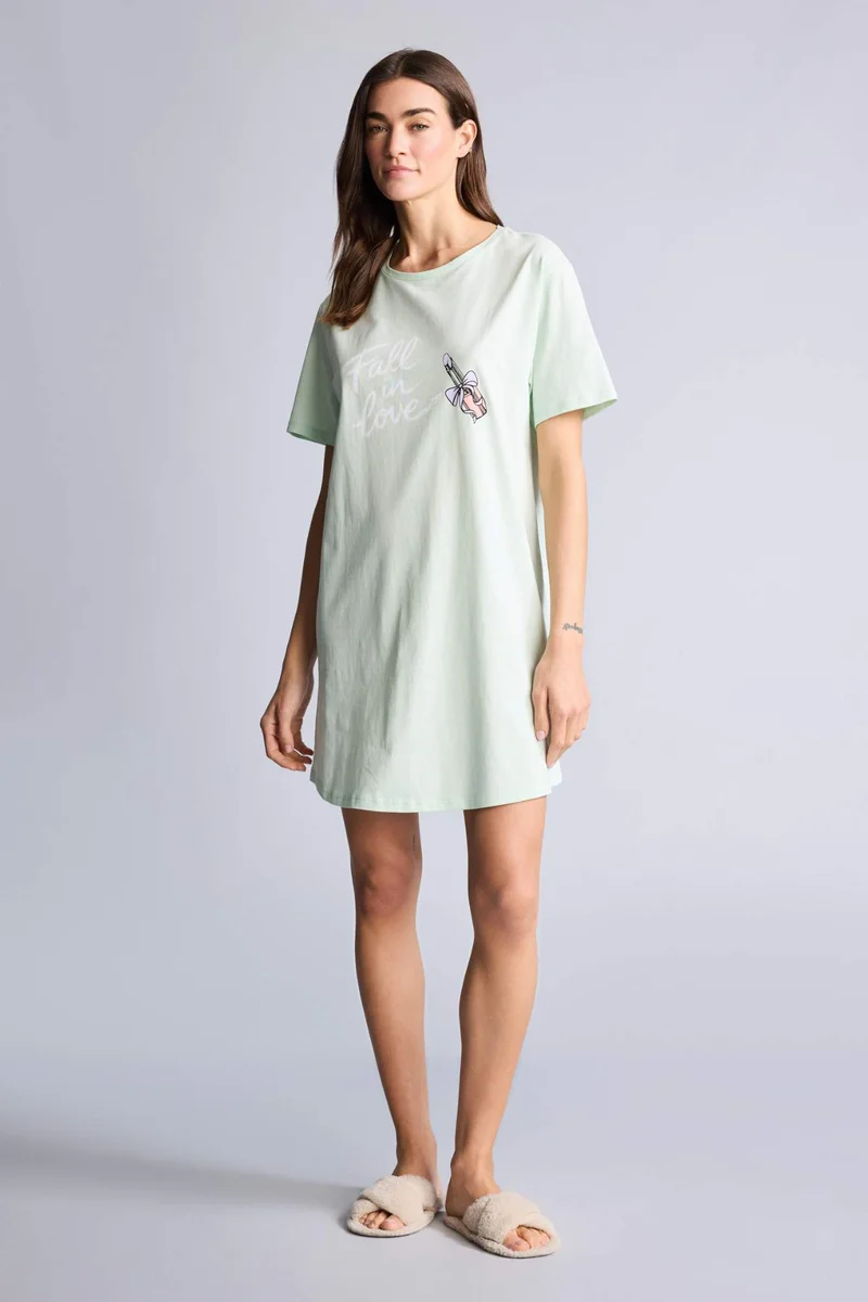 DeFacto Regular Fit Crew Neck Knitted Pyjamas Dress