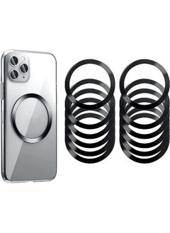 seven Universal Metal Rings for MagSafe Wireless Charger - 16 Piece Magnetic Wireless Car Charger Kit - Black