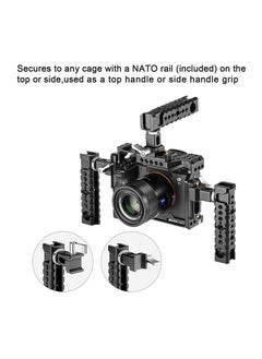 SYOSI Camera Cage Top Handle Grip Quick Release NATO Rail Top Handle with Cold Shoe Arri Locating Hole 15mm Rod Clamp NATO Safety Rail for Video Camera Cage Rig Camcorder Light Microphones  - Image 3