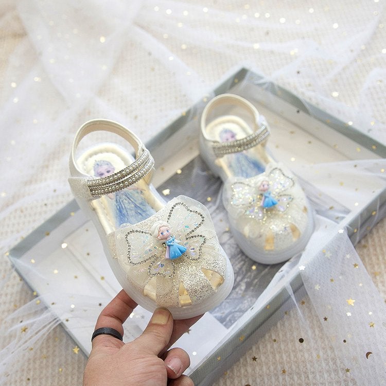 Girls' Baotou Hollow Sandals For Summer Style Small, Medium And Large Children'S Soft Bottom Rhinestone Shiny Princess Shoes Trendy - Image 3