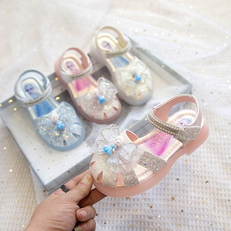 Girls' Baotou Hollow Sandals For Summer Style Small, Medium And Large Children'S Soft Bottom Rhinestone Shiny Princess Shoes Trendy - Image 4
