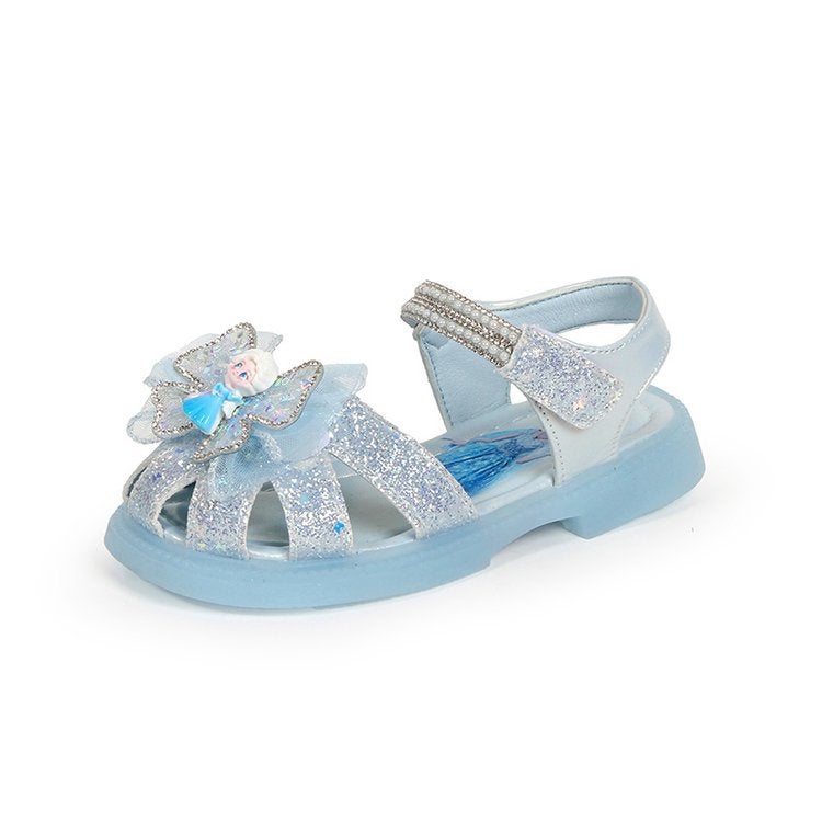 Girls' Baotou Hollow Sandals For Summer Style Small, Medium And Large Children'S Soft Bottom Rhinestone Shiny Princess Shoes Trendy - Image 1