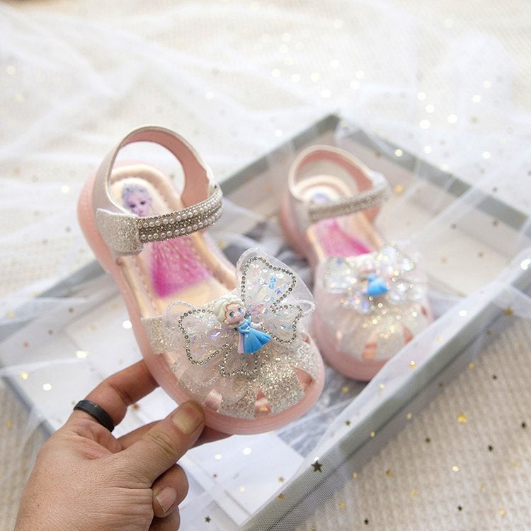 Girls' Baotou Hollow Sandals For Summer Style Small, Medium And Large Children'S Soft Bottom Rhinestone Shiny Princess Shoes Trendy - Image 5