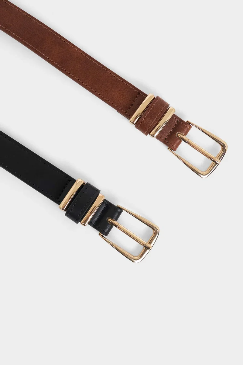 ديفاكتو Woman Rectangle Clasp Faux Leather Dual Classic Belt