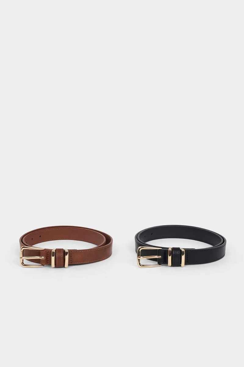 ديفاكتو Woman Rectangle Clasp Faux Leather Dual Classic Belt