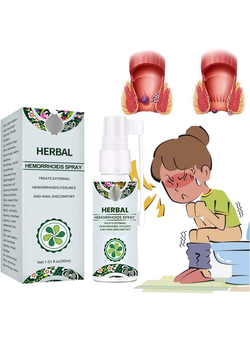 Natural Herbal Hemorrhoids Spray, 100% Natural Formula 30ml, Bleeding Hemroid Treatment, Soothing Relief, Calms Itching Burning, Gentle, Works Fast for External Treatment (1pcs) - Image 1