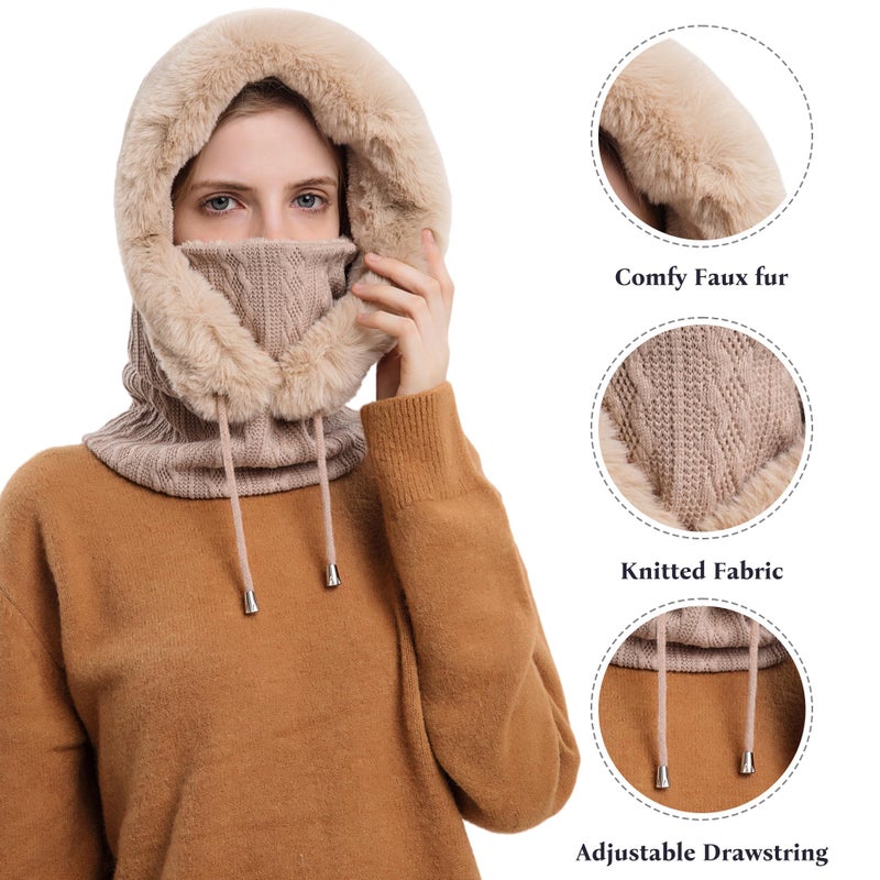 HUAMULAN Women Winter One Piece Beanie Hat Slouchy Fleece Balaclavas Face Shield Mask Neck Scarf Set Warm Earmuff Ski Snow Knit Hats Cold Weather - Image 3