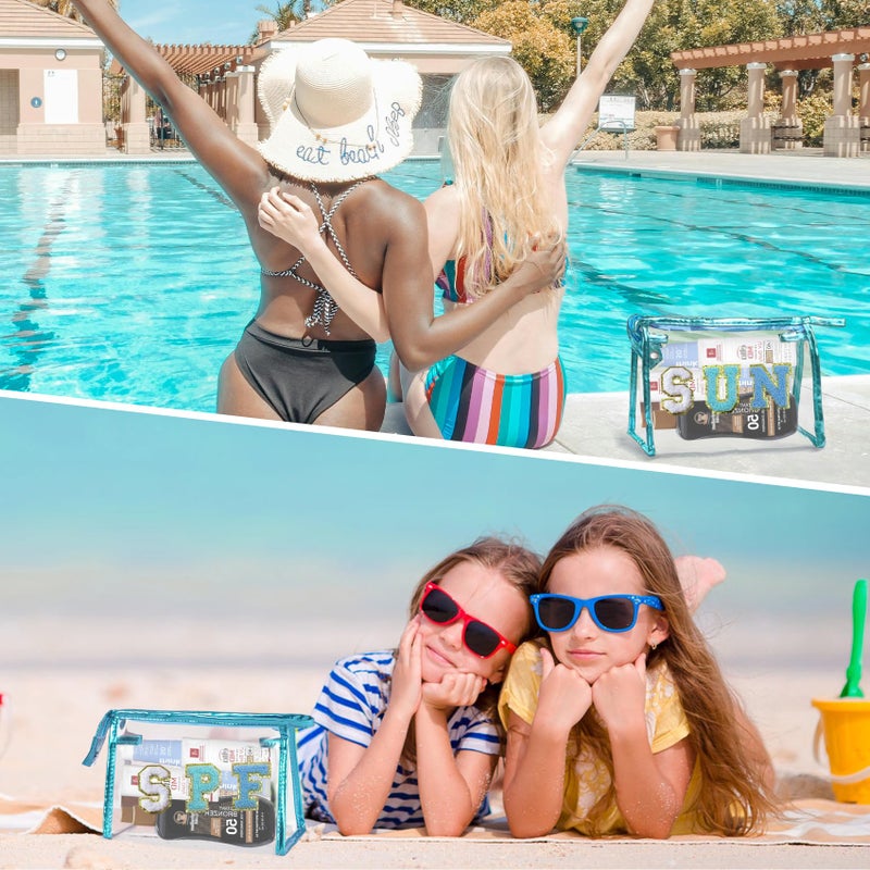 COSHAYSOO Clear Sunscreen Makeup Bag Beach Vacation Essentials Waterproof Summer Pool Must Have Accessories for Women Teen Girls Gifts, European Airplane Cruise Tropical Travel Toiletry Pouch Blue SUN - Image 5