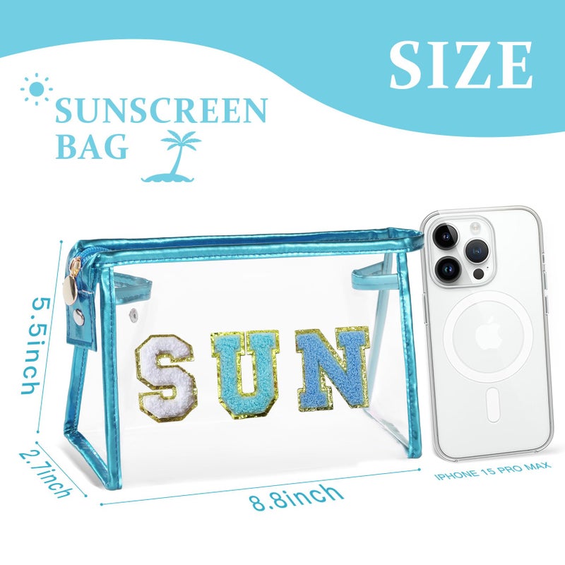COSHAYSOO Clear Sunscreen Makeup Bag Beach Vacation Essentials Waterproof Summer Pool Must Have Accessories for Women Teen Girls Gifts, European Airplane Cruise Tropical Travel Toiletry Pouch Blue SUN - Image 2