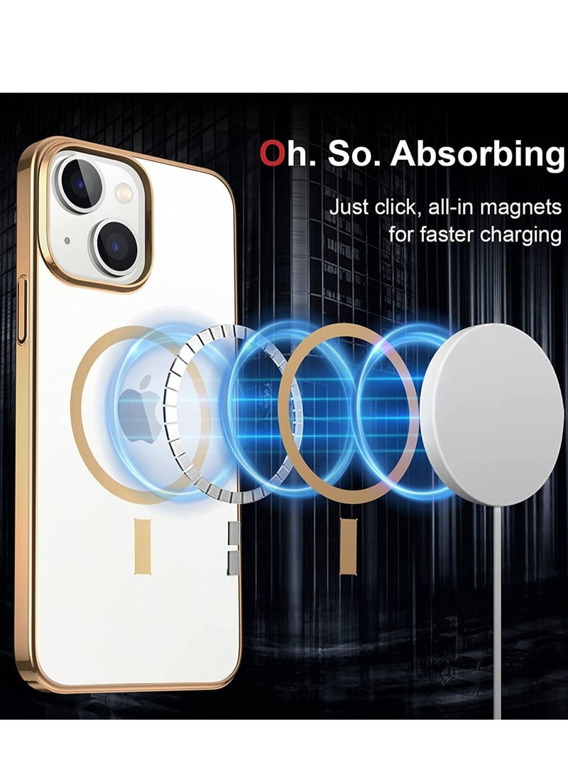 Generic - Built-in Magnet Clear Case for iPhone 14 Pro Max, Compatible with Mag-safe Accessories, Slim Thin PC Durable Case Support Wireless Char-ging (iPhone 14 Pro Max, Gold) - Image 1