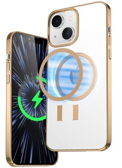 Built-in Magnet Clear Case for iPhone 14 Pro Max, Compatible with Mag-safe Accessories, Slim Thin PC Durable Case Support Wireless Char-ging (iPhone 14 Pro Max, Gold)