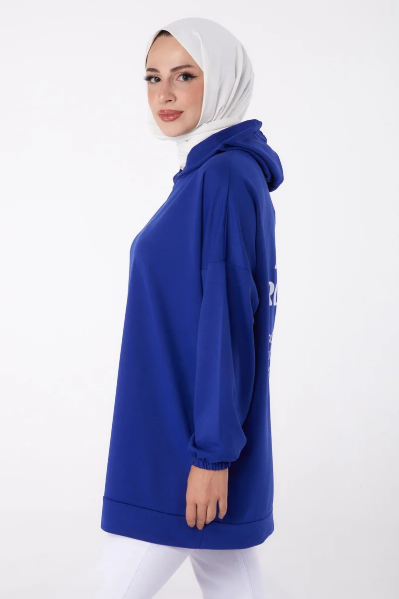 Tofisa Plain Hooded Collar Women's Saks Back Printed Sweatshirt - 13327