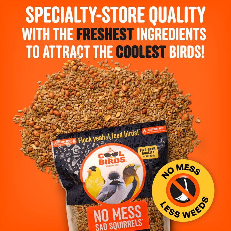 Cool Birds No Mess Sad Squirrels Hot Bird Seed - 10 lb. Spicy Shell-Free Blend with Peanuts, Sunflower Hearts & Chili Pepper Oil - No Waste, Squirrel-Resistant Bird Food for Outside Feeders - Image 2