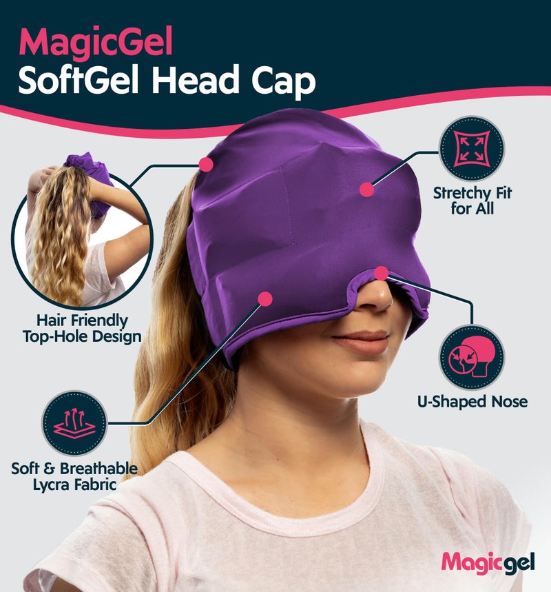Magic Gel Migraine Ice Head Wrap - Real Migraine & Headache Relief | The Original Headache Cap | Cold, Comfortable, Dark & Cool; Endorsed by Physicians, Loved by Thousands - Purple - Image 5