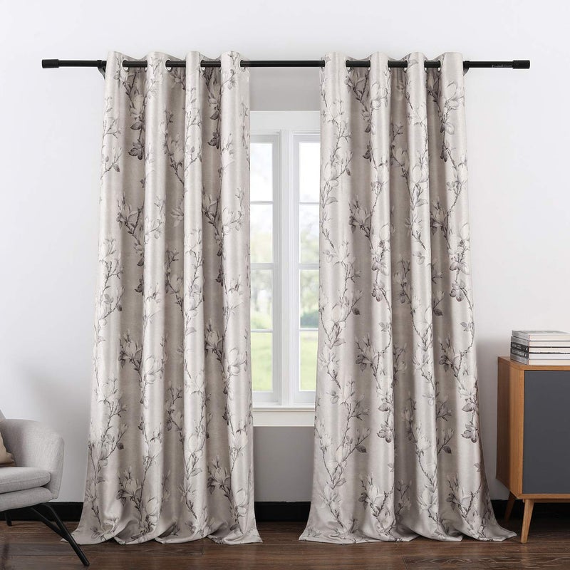VOGOL Blackout Curtains for Living Room 84 Inch Long  Magnolia Printed Grommet Thermal Insulated Room Darkening Curtains for Bedroom 52x84 Set of 2 Panels