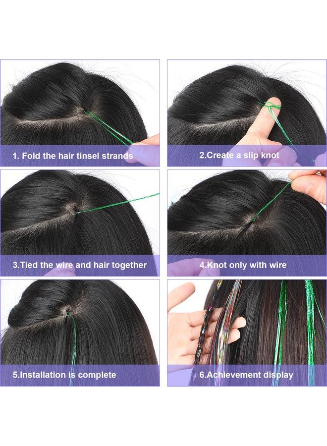 FEBSNOW 47 Inches Tinsel Hair Extension with Tool 2400 Strands 12 Mixed Colors Hair Extension Tinsel Kit Glitter Hair Extensions for Women Girls Hair Accessories for Christmas Halloween Cosplay Party - Image 4
