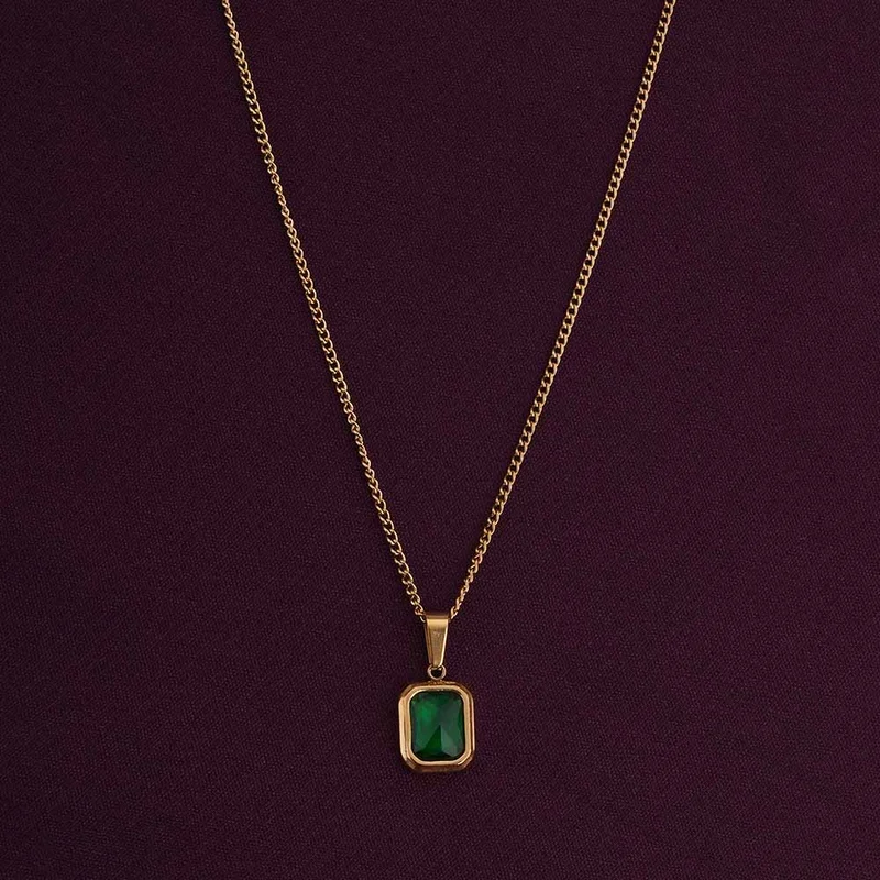 Palmonas PALMONAS Classic Emerald Pendant Necklace for Women | 18K Gold Plated, Waterproof & Anti-Tarnish