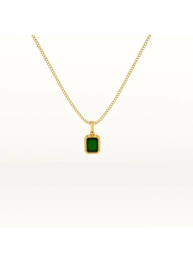 PALMONAS Classic Emerald Pendant Necklace for Women | 18K Gold Plated, Waterproof & Anti-Tarnish