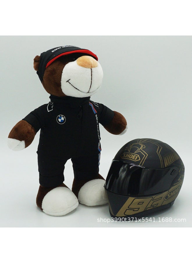 Motorcycle Tail Box Doll Toy Bear Bmw Rally Bear Agvshoei Helmet Model Toy Motorcycle Rear Box Doll Bmw Rally Agvshoei Helmet-Color:Little Black Bear + Shoei Black Ant  - Image 1