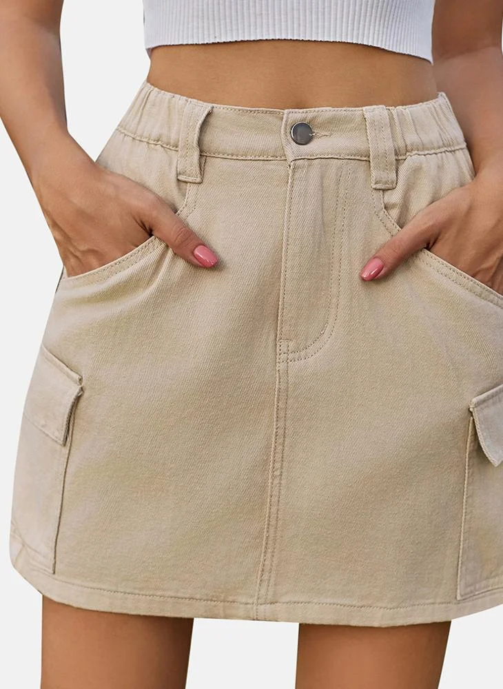 يونيكي Beige Mid Rise Plain Mini Skirt