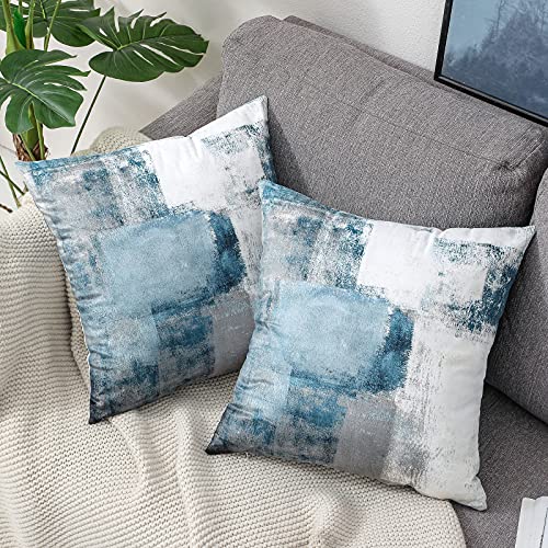 OYIMUA Blue Throw Pillow Covers 18x18,Modern Abstract Blue and Gray Couch Pillow Covers,Decorative Accent Pillow Cover,Square Pillow Cases for Sofa Living Room Bedroom Set of 2 - Image 3