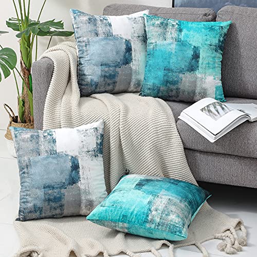 OYIMUA Blue Throw Pillow Covers 18x18,Modern Abstract Blue and Gray Couch Pillow Covers,Decorative Accent Pillow Cover,Square Pillow Cases for Sofa Living Room Bedroom Set of 2 - Image 4