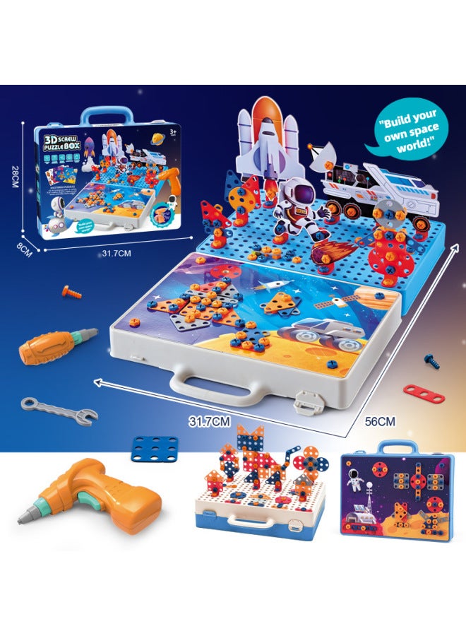 Children's Screw Assembly Toy Science And Education Stem Building Blocks Mushroom Nails Puzzle Toolbox Practical Birthday Gift-Color:Electric Drill Model [shark + Dolphin] 262pcs - Image 3