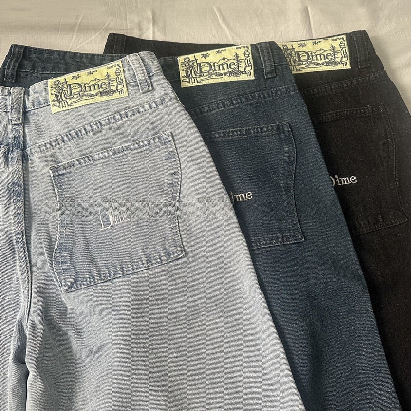 DM Embroidered Cotton Straight-Leg Unisex Jeans Dark blue - Image 2