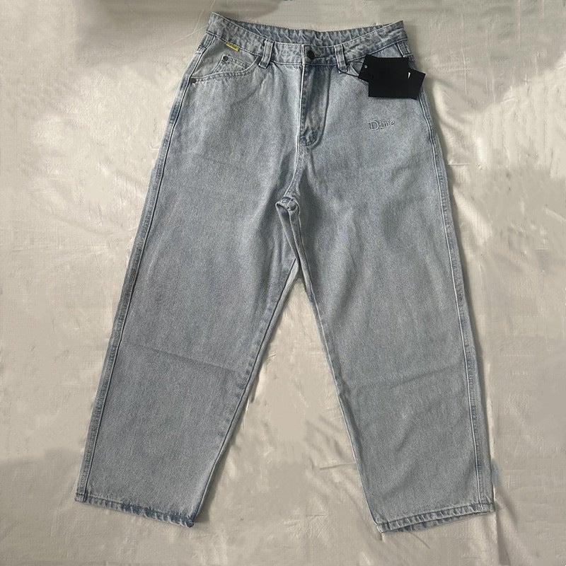 DM Embroidered Cotton Straight-Leg Unisex Jeans Dark blue - Image 4