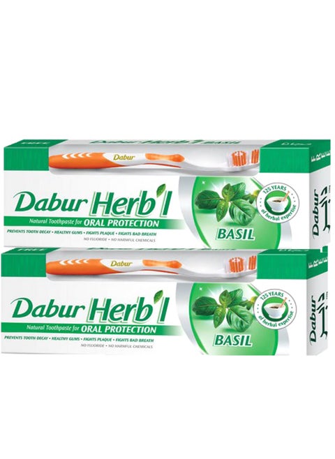 Dabur Herb'l Toothpaste 280 Gm + 2 Toothbrush Multi Color