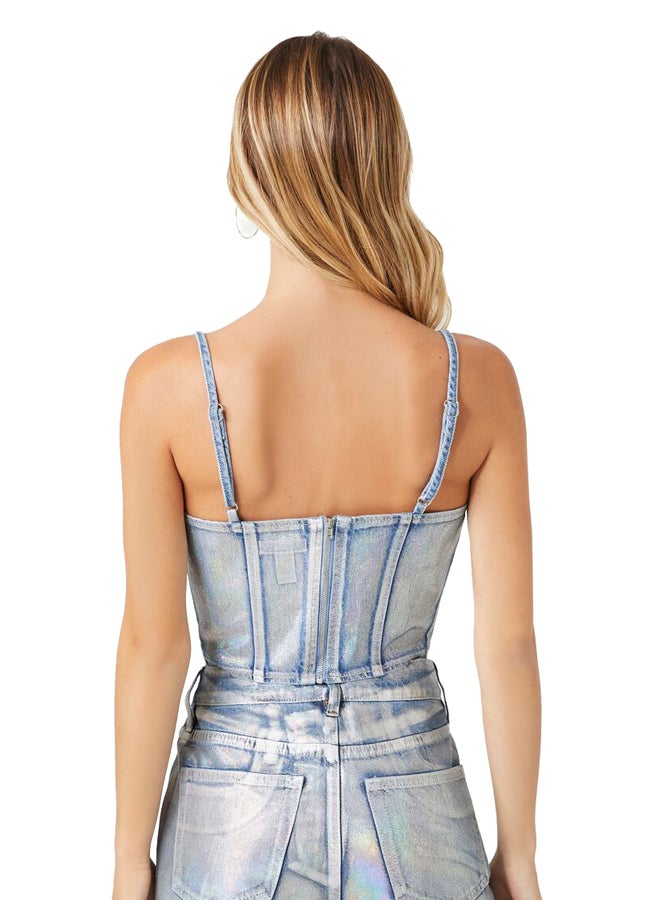 FOREVER 21 Denim Sweetheart Cropped Cami - Image 5