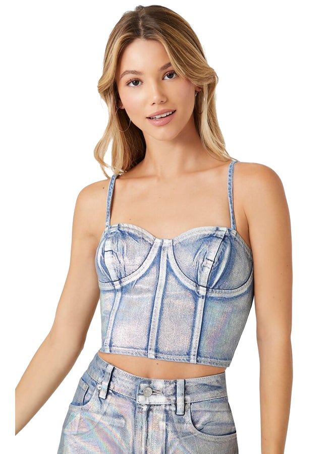FOREVER 21 Denim Sweetheart Cropped Cami - Image 3
