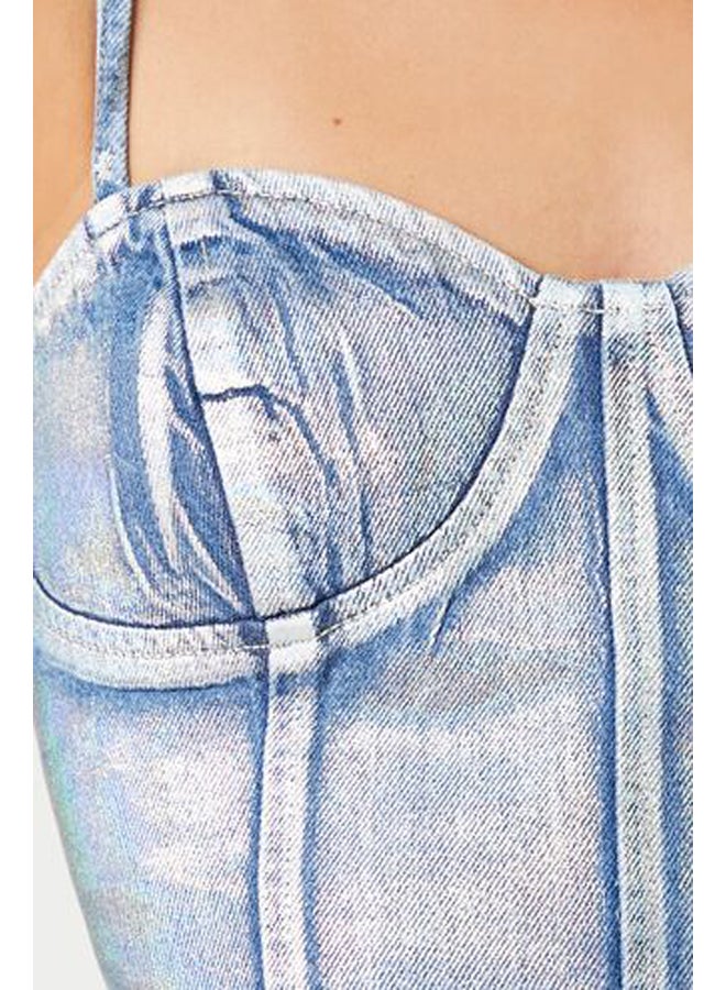 FOREVER 21 Denim Sweetheart Cropped Cami - Image 2