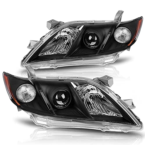 DWVO Projector Headlight Assembly Compatible with 07 08 09 2007 2008 2009 Camry Exclude Hybird Black Housing with Amber Reflector Clear Lens - Image 1