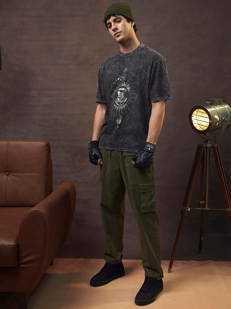 Bewakoof Cotton Official Harry Potter Merchandise Men's Graphic Printed Oversized T-Shirt_625622_ Black_ XL - Image 4